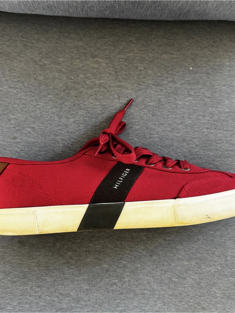 Tommy Hilfiger Red Canvas Men's Low-Top Sneakers with Cream Sole